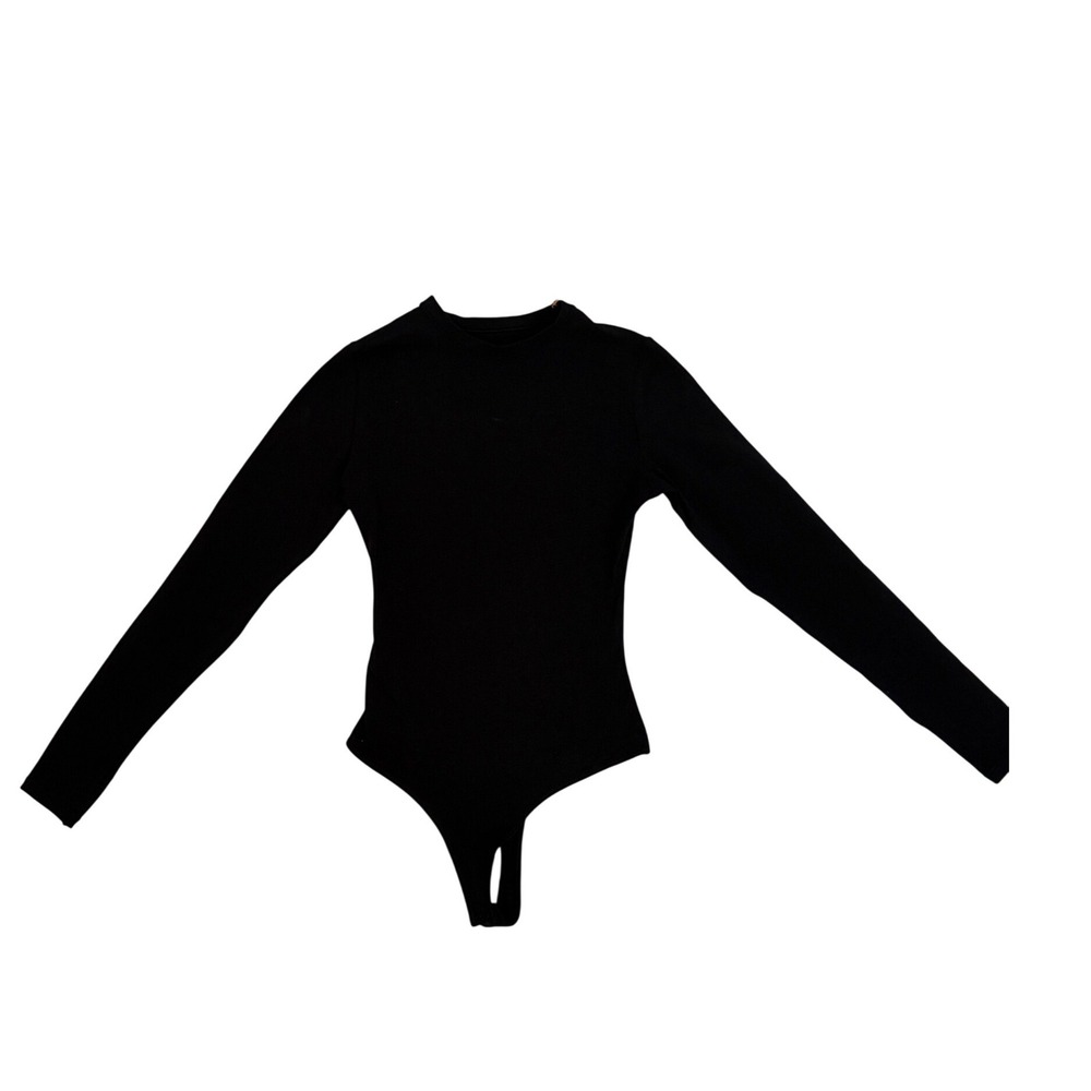 Quince Womens XS Black Organic Cotton Long Sleeve Crew Neck Bodysuit